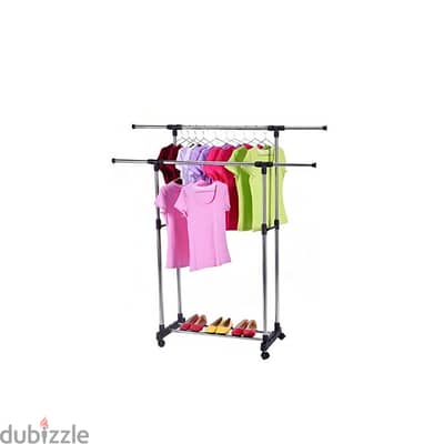 Double-Pole Clothes Rack with Shoe Shelf