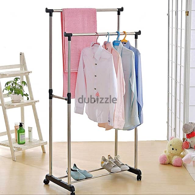 Double-Pole Clothes Rack with Shoe Shelf 1