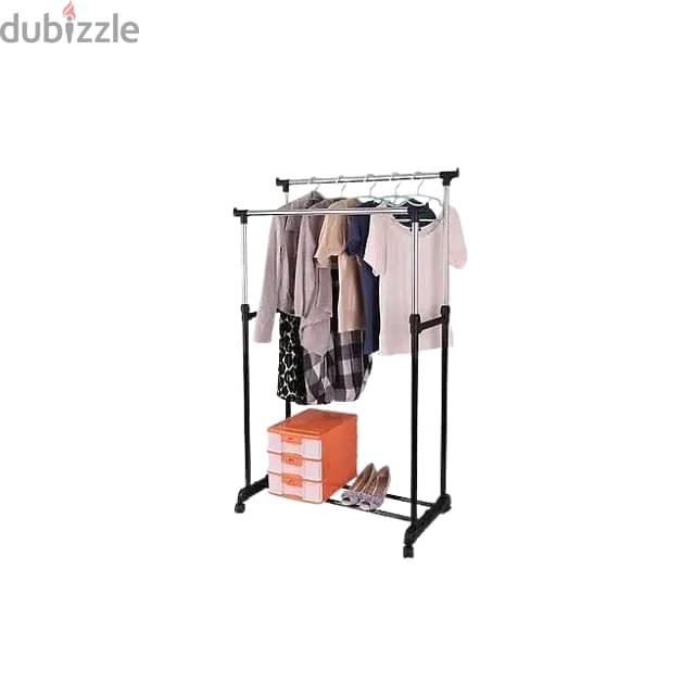 Double-Pole Clothes Rack with Shoe Shelf 4