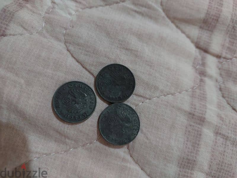 Three German Nazi Coins WW II 1