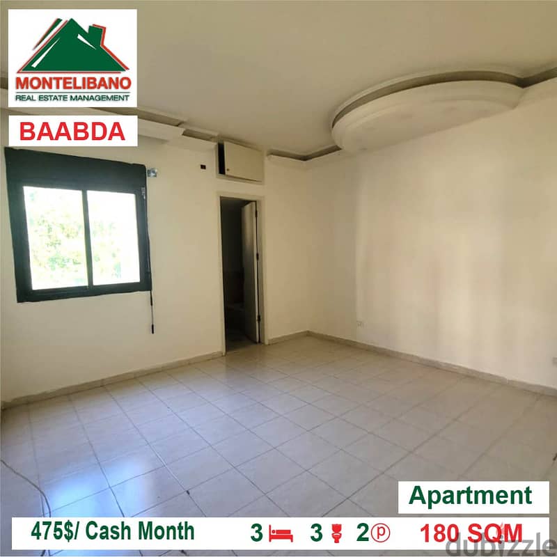 475$/Cash Month!!! Apartment for rent in Baabda!!! 1