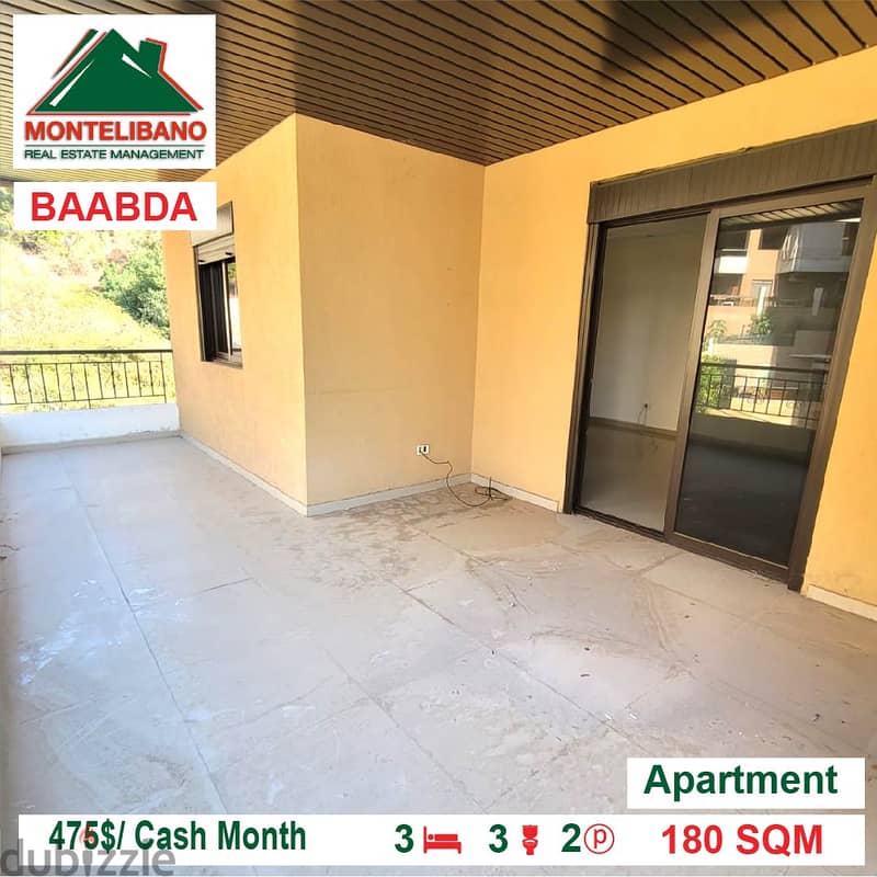 475$/Cash Month!!! Apartment for rent in Baabda!!! 2