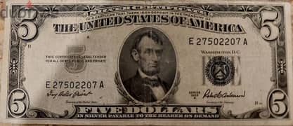 USA Silver Five Dollars Banknote Memorial President  Lincoln 1953 0