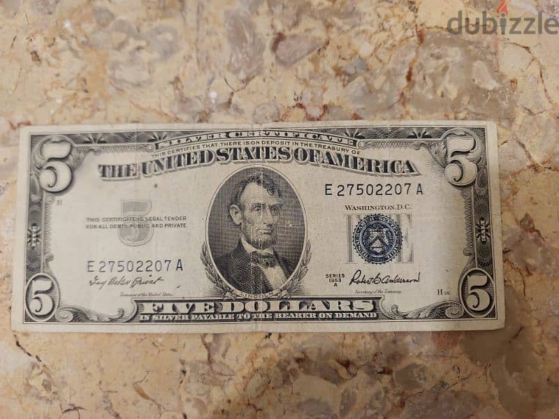 USA Silver Five Dollars Banknote Memorial President  Lincoln 1953 2
