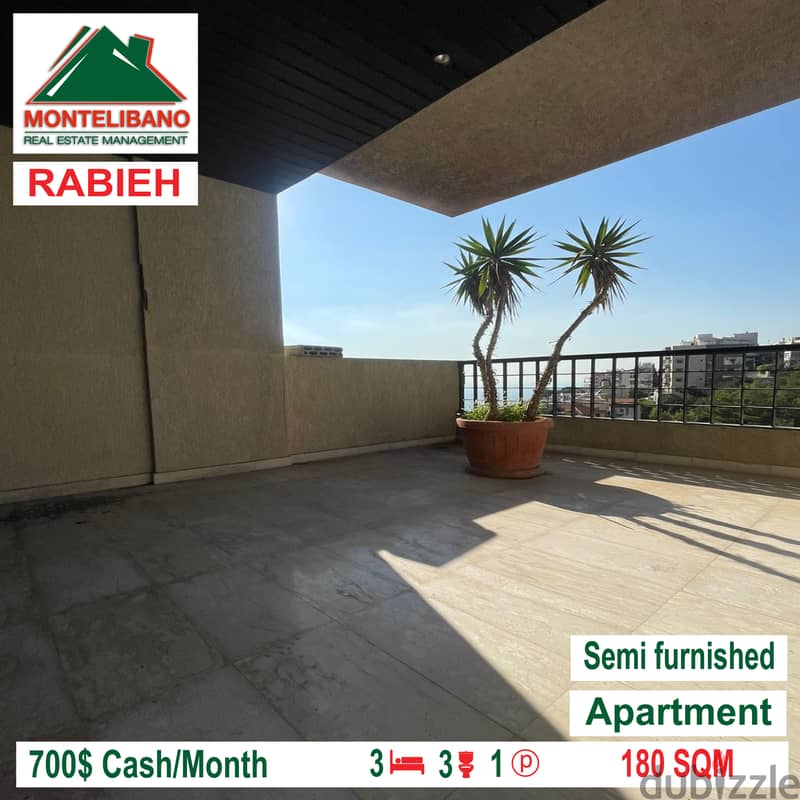 Semi furnished apartment for rent in  RABIEH!!! 0