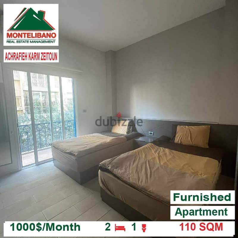 1000$/ Month!! Apartment for Rent in ACHRAFIEH KARM EL ZEITOUN 2