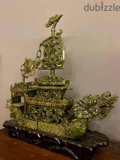 Vintage Chinese Jade Stone Ship