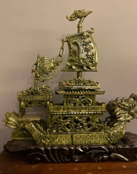 Vintage Chinese Jade Stone Ship 2