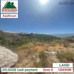 210,000$ Cash payment!! Land for sale in Ajaltoun!! 0