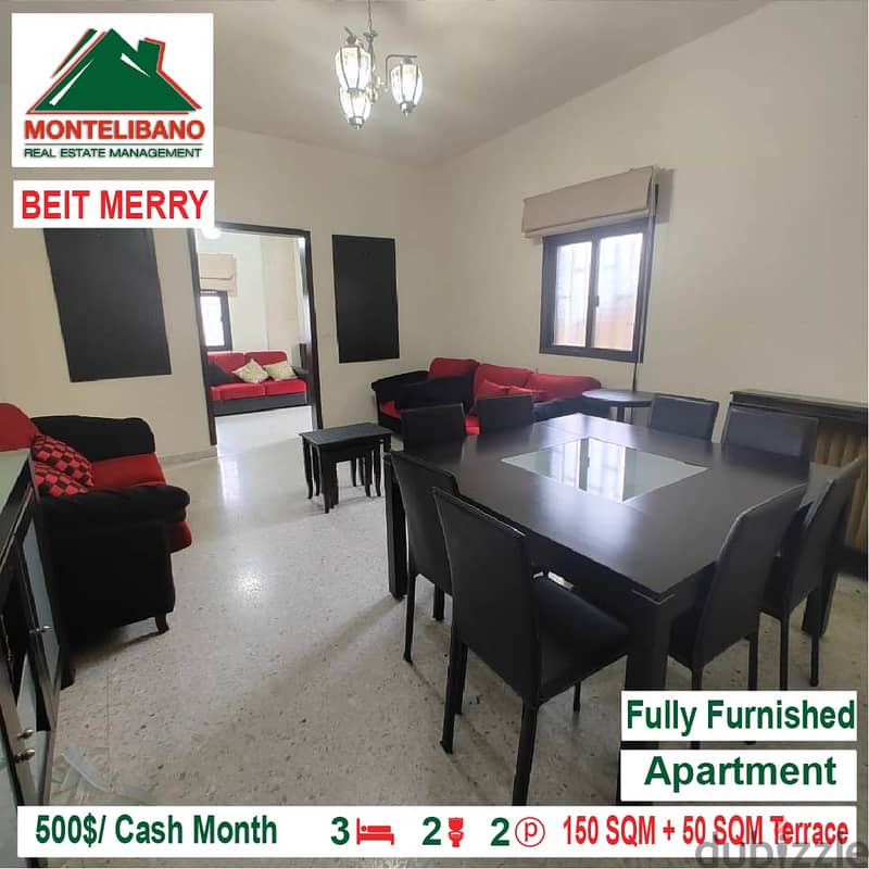 500$/Cash Month!!! Apartment for rent in Beit Merry!!! 1