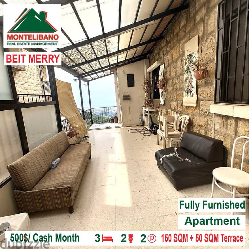 500$/Cash Month!!! Apartment for rent in Beit Merry!!! 2