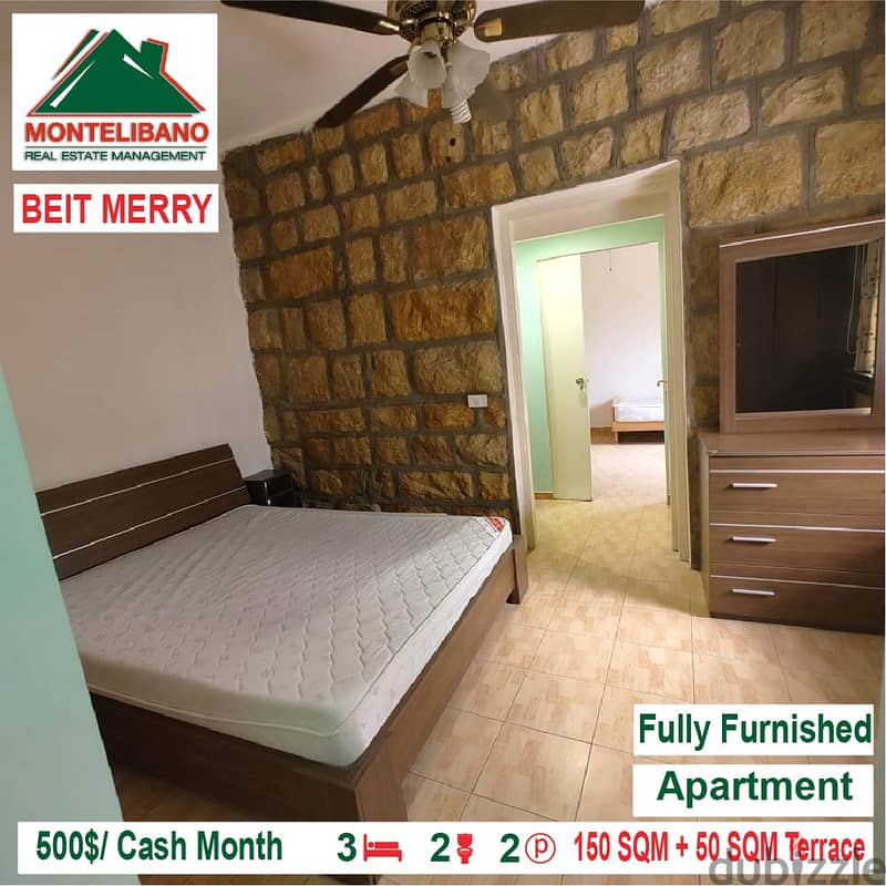 500$/Cash Month!!! Apartment for rent in Beit Merry!!! 3