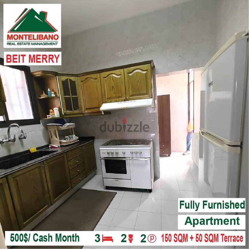 500$/Cash Month!!! Apartment for rent in Beit Merry!!! 4