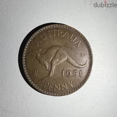 Kangaroo one penny year 1951 Australia coin