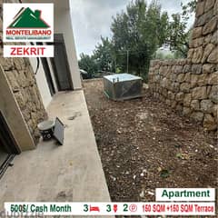 500$/Cash Month!!! Apartment for rent in Zekrit!!!