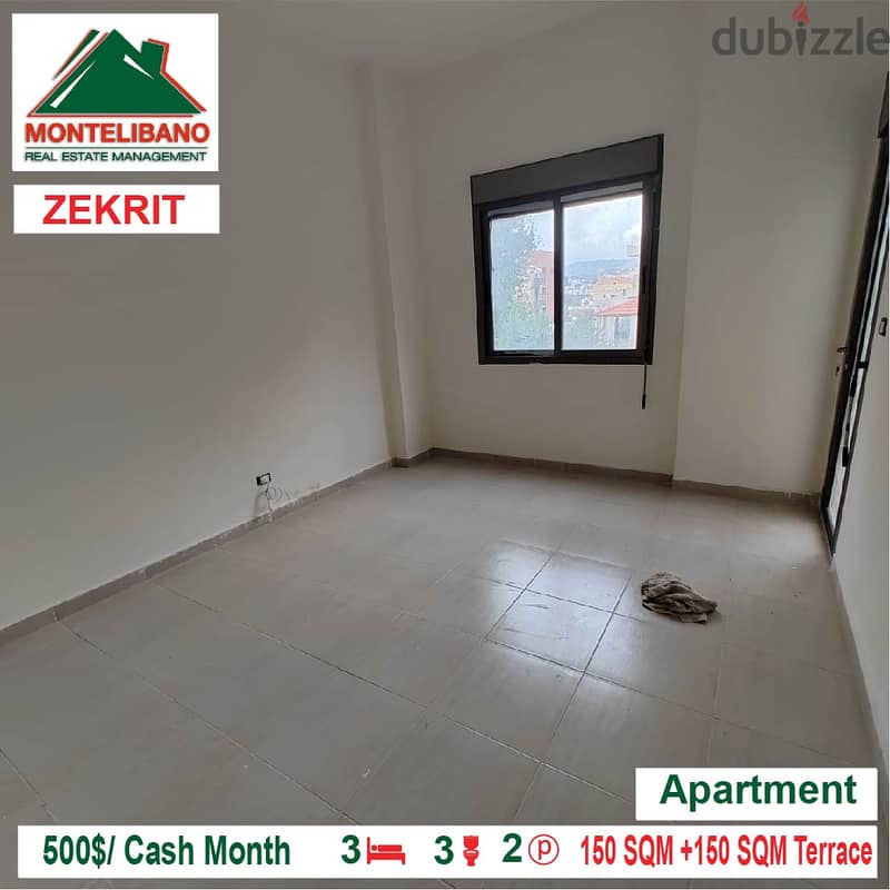 500$/Cash Month!!! Apartment for rent in Zekrit!!! 1