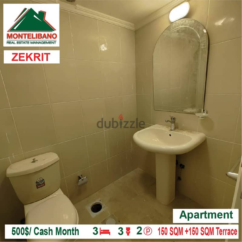 500$/Cash Month!!! Apartment for rent in Zekrit!!! 3