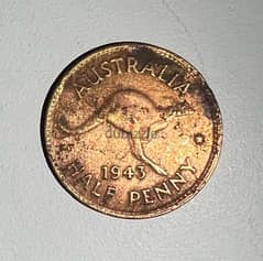 kangaroo half penny year 1943 Australia coin