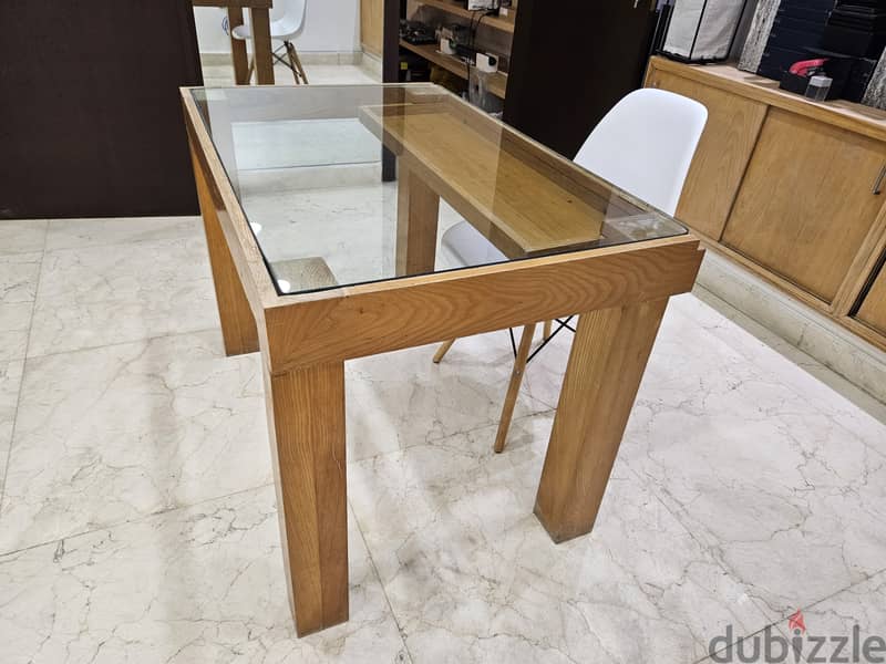 Wood Table Desk with a glass top & drawer 10