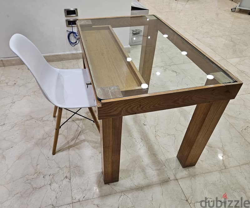Wood Table Desk with a glass top & drawer 14