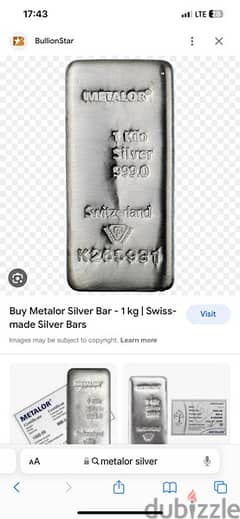 1kg Silver Metalor Switzerland