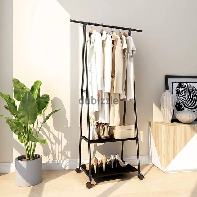 2-Layer Triangle Clothes Rack with Movable Wheels 1