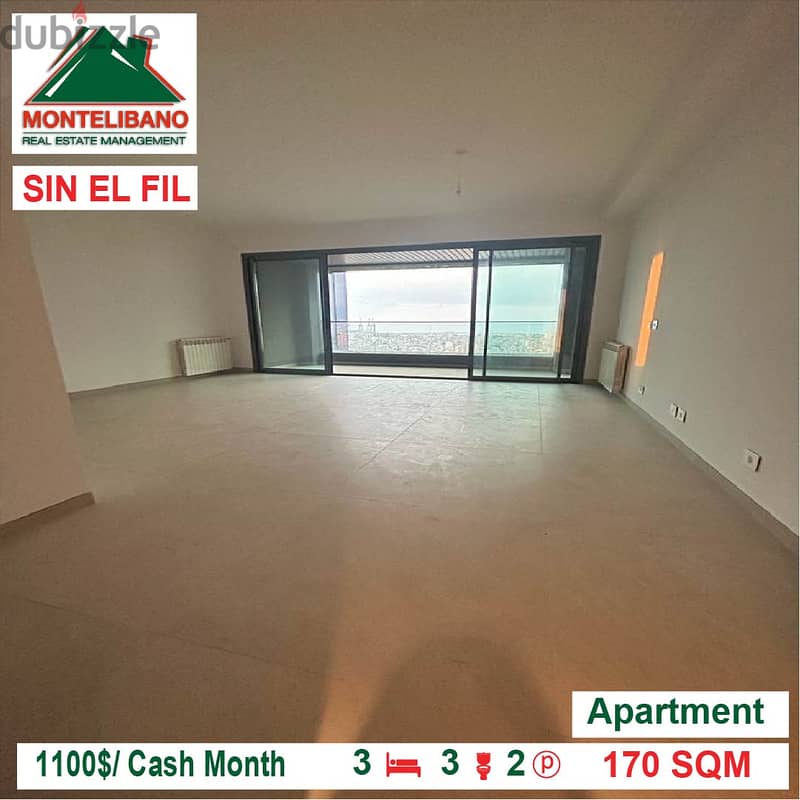 1100$/Cash Month!! Apartment for rent in Sin El Fil!! 1
