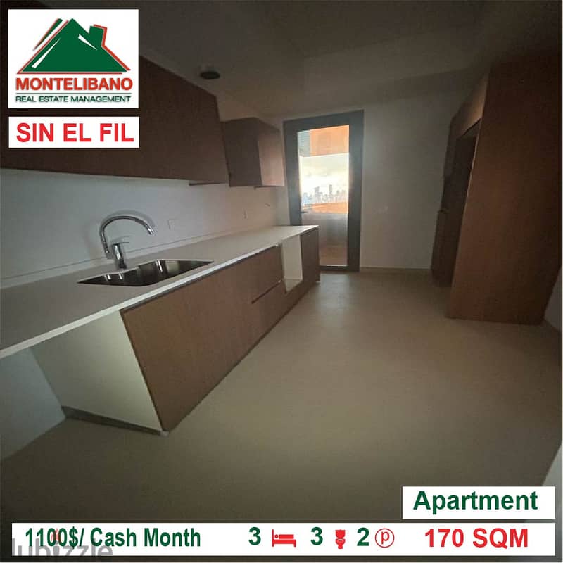 1100$/Cash Month!! Apartment for rent in Sin El Fil!! 3