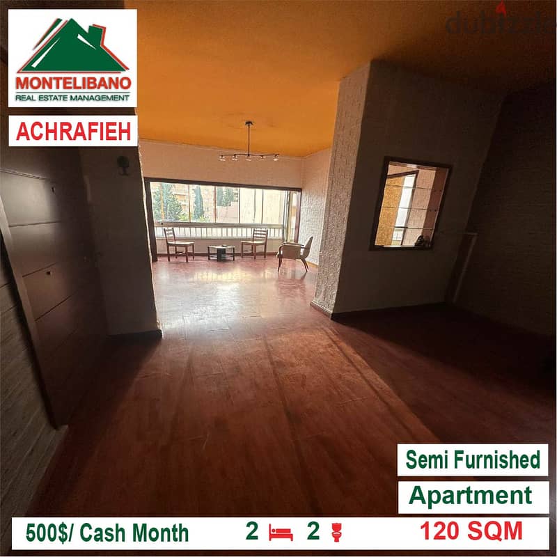 500$/Cash Month!! Apartment for rent in Achrafieh!! 1