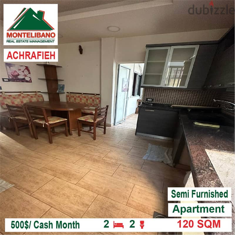 500$/Cash Month!! Apartment for rent in Achrafieh!! 3